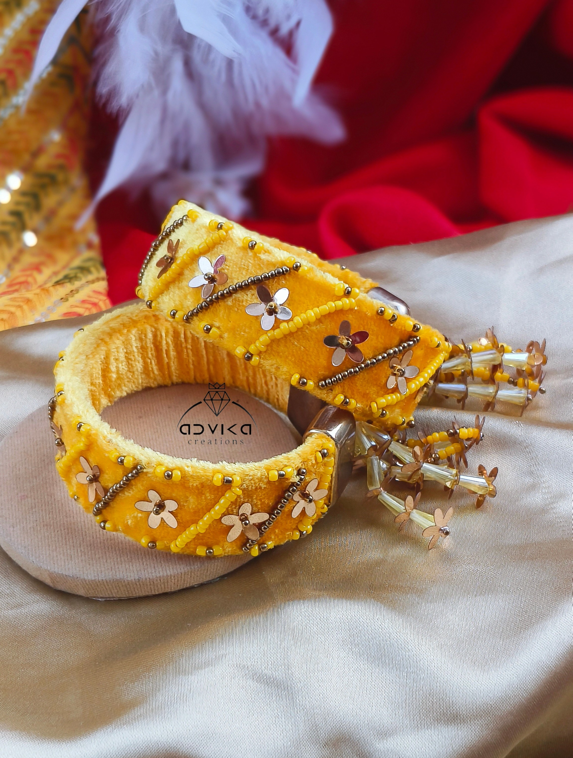 Exquisite Velvet Bangles with Intricate Embroidery