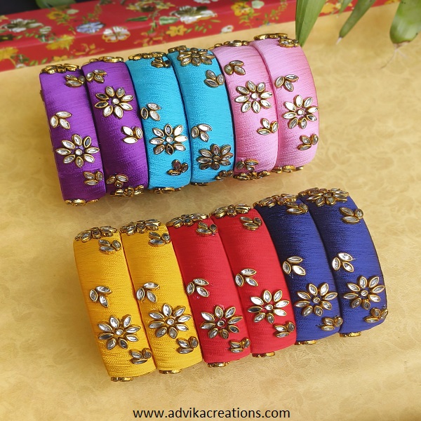 Silken Grace kada bangle combo of 6 colors