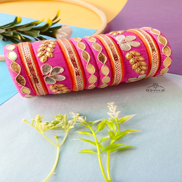 Rani Pink Cotton Handcrafted Gotapatti Bangles