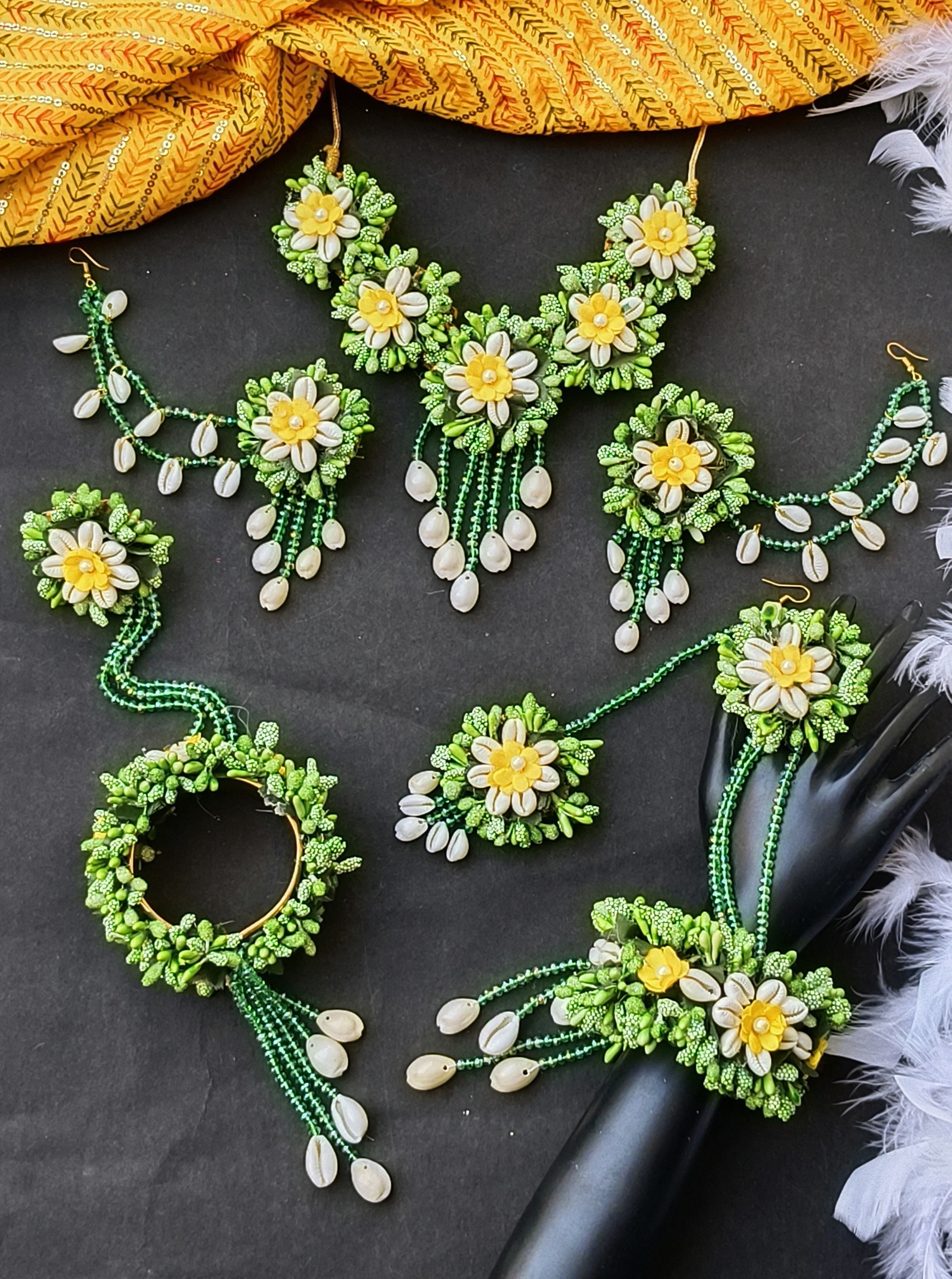 Elegant Green Crystal Bead Flower Jewelry Set Complete Bridal Look