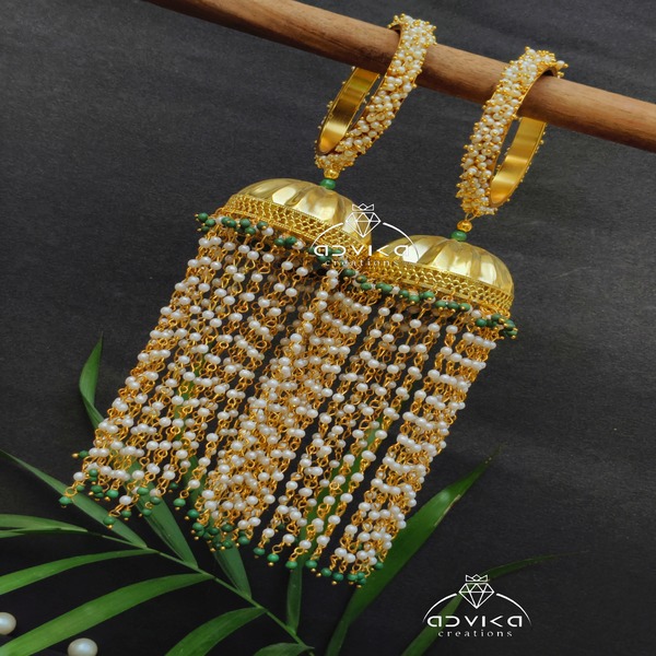 Golden Jhumki Kaleere With Pearls