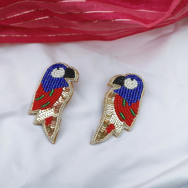 Blue Parrot Beaded Earring