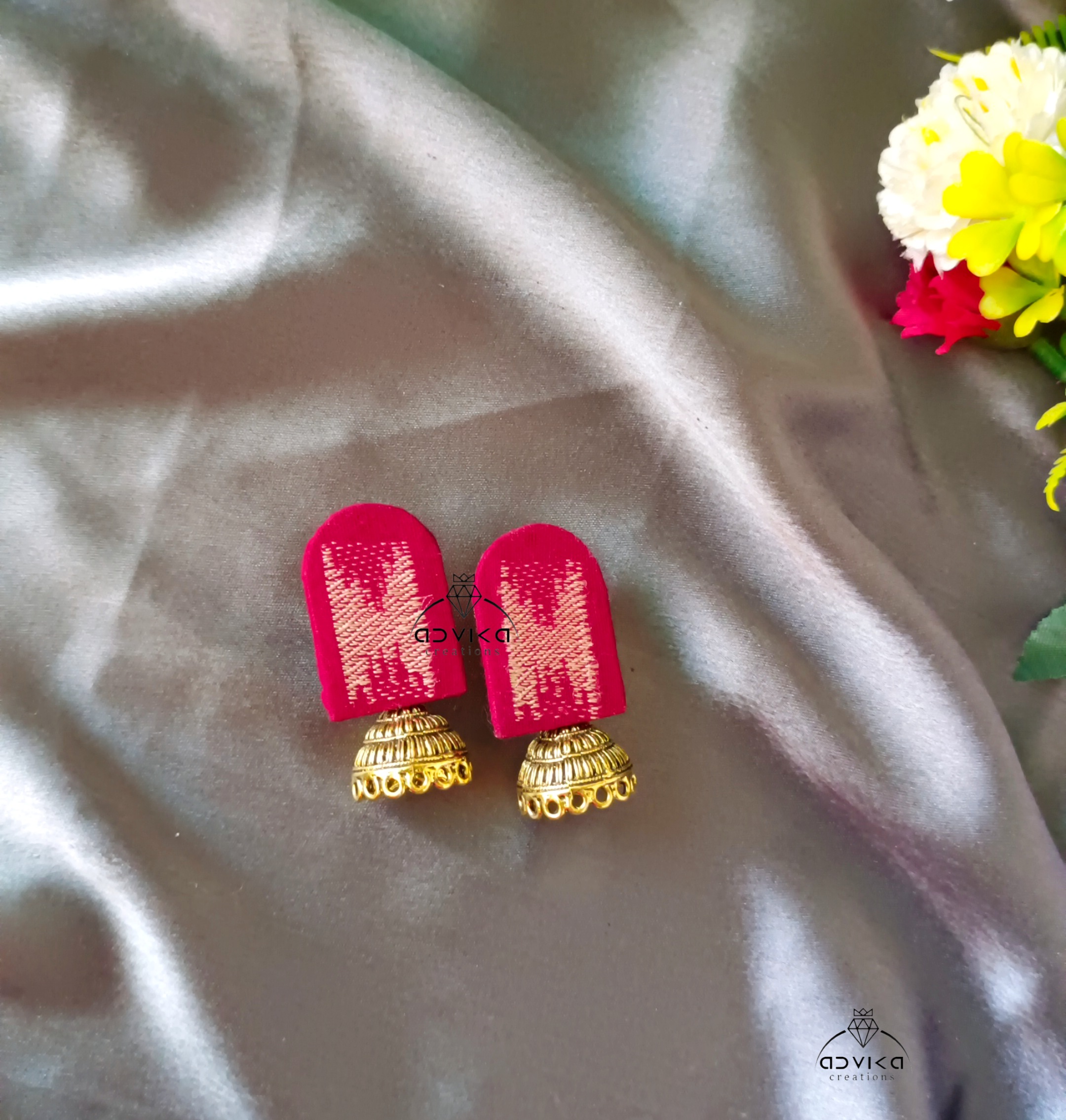 Red beary fabric Earring