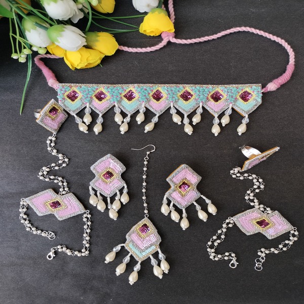 Baby Pink Maching Haldi Mehndi Jewellery Set