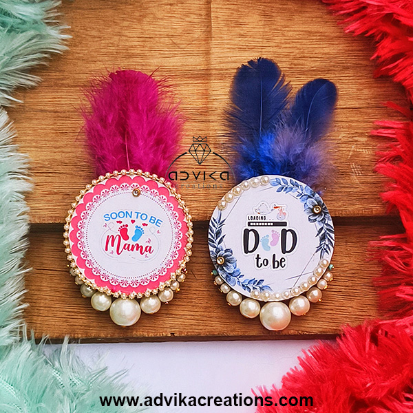 Mom Dad Baby Shower Brooch Set ( feather )