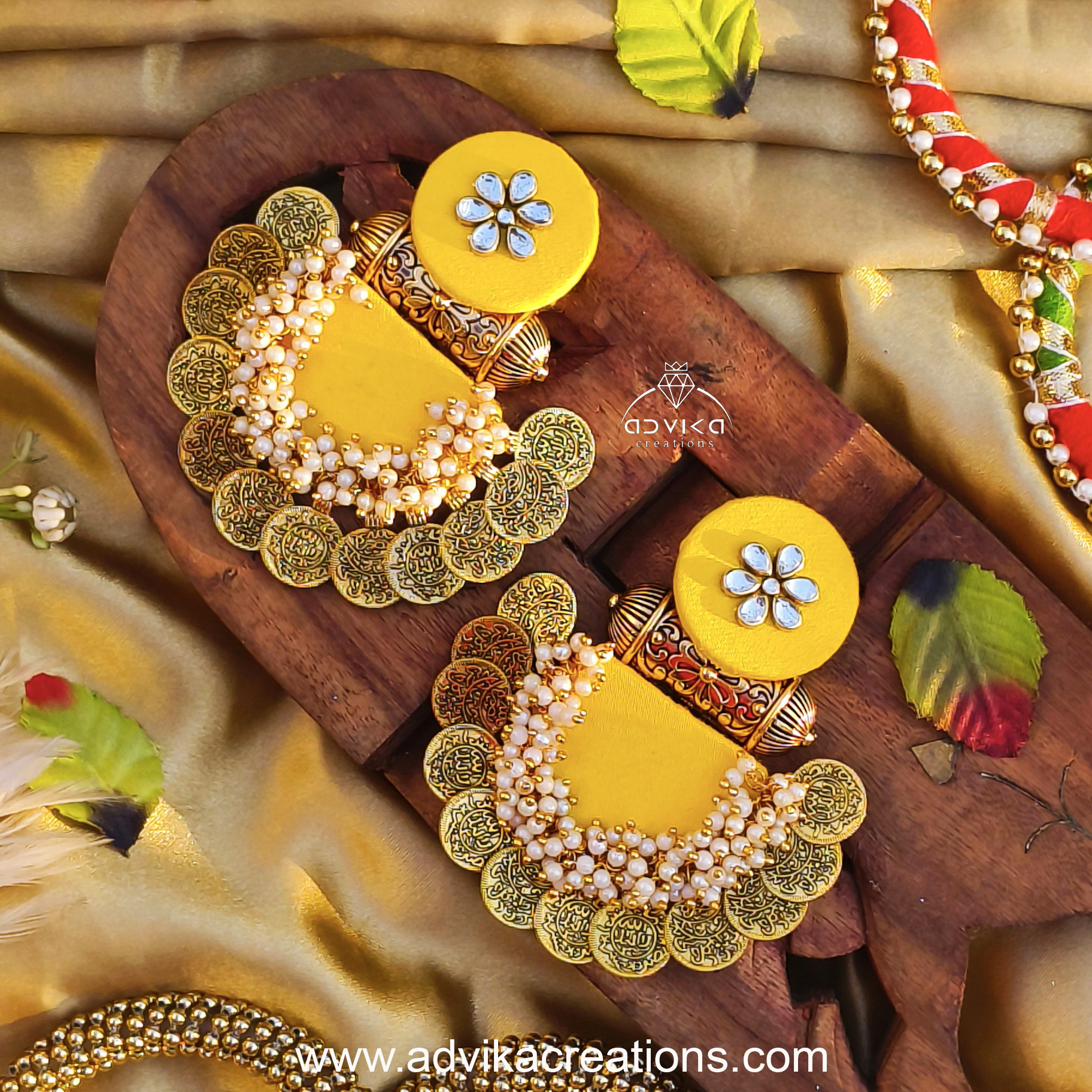 Yellow Fabric tabeej Earrings