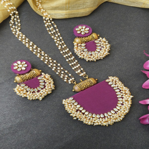 Black color Blissful Kundan, Pearls & Charms Fabric Jewelry