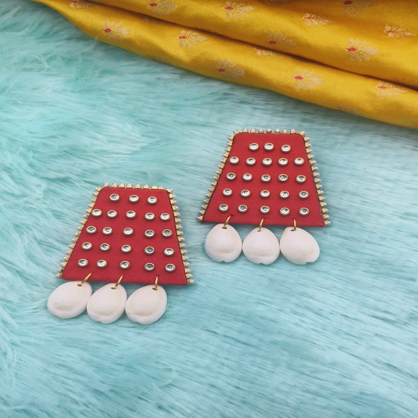 Red Fabric earring kundan work