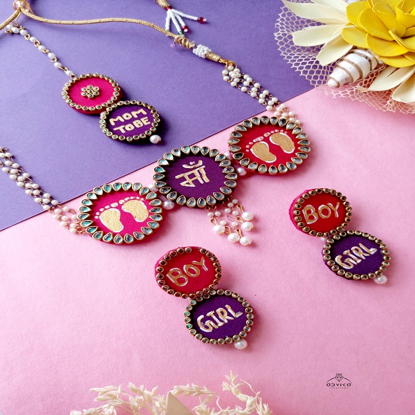 mom to be necklace and earring, statement fabric necklace