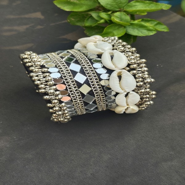 Navratri-Inspired black Handcuff with Hand Embroidery