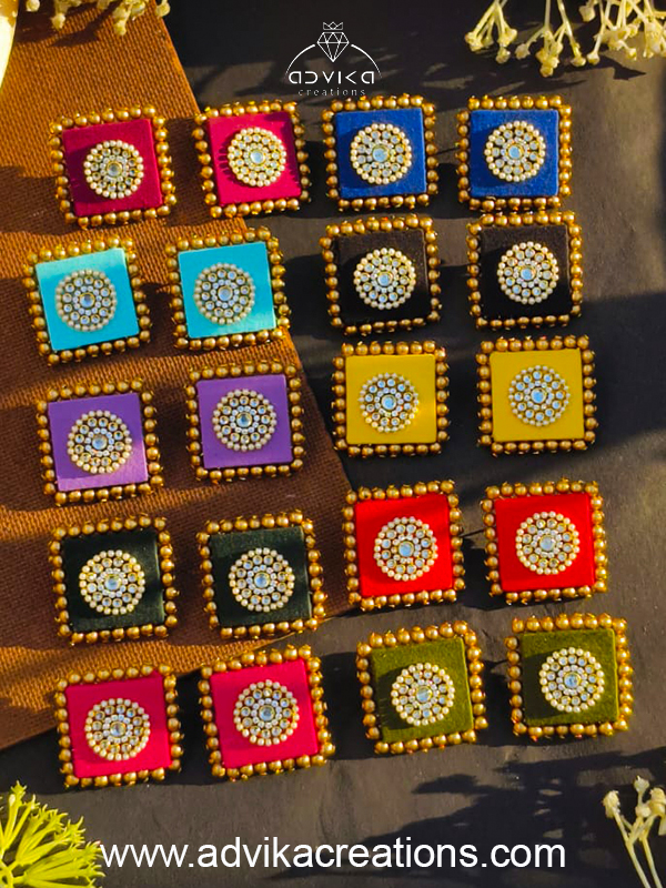 Set of 50 Pairs Multicolor Fabric Square Earrings