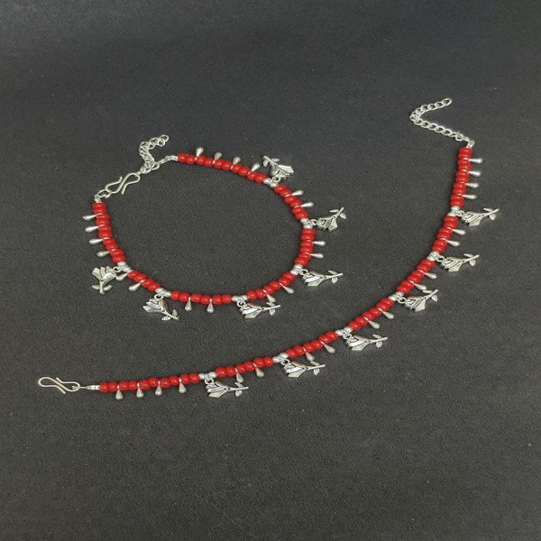 Handcrafted Oxidized Charm Anklets with Pearls – Perfect for Navratri