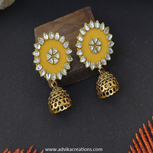 Vibrant Yellow Fabric Earrings with Elegant Detailing