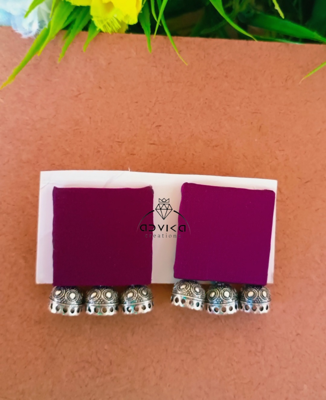 Plain Fabric Earring eith silver jhumki