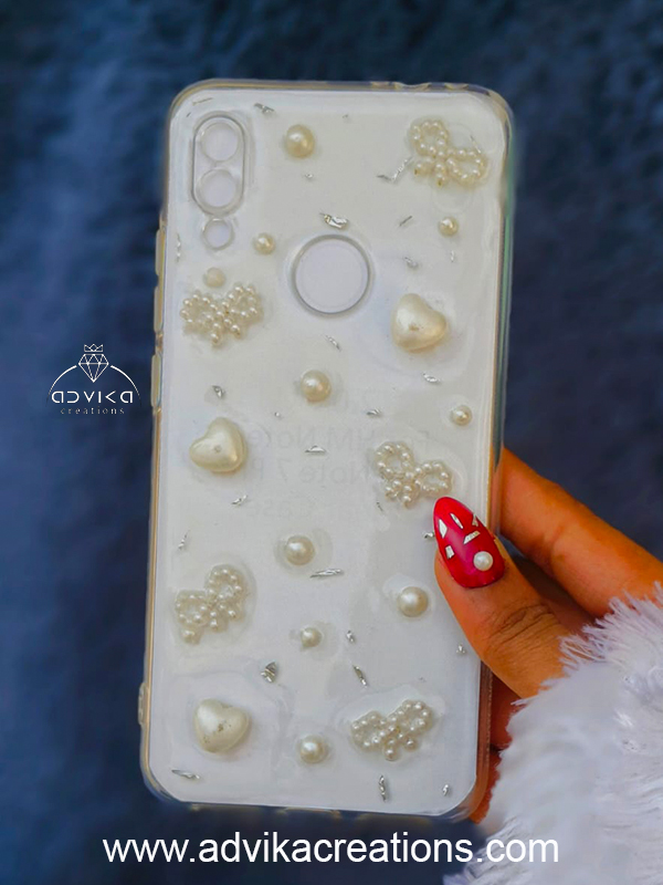 Customised Heart Pearl & Beads Mobile Cover