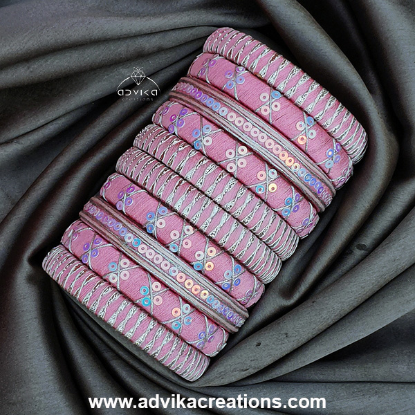 Elegant Baby Pink Silk Thread Bangles