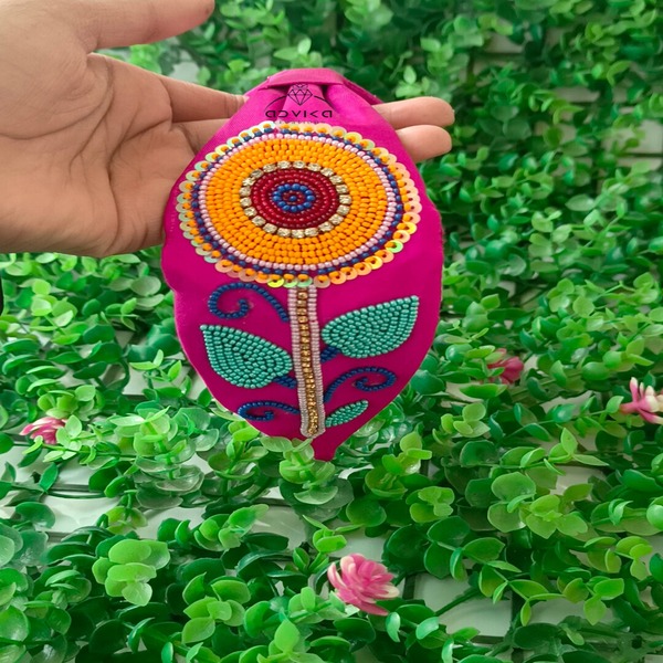 Sun Flower Beaded Hairband for women and girls rani pink color