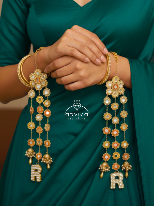  Personalized Mirror-Work Bridal Kaleeras with Crystal Alphabet