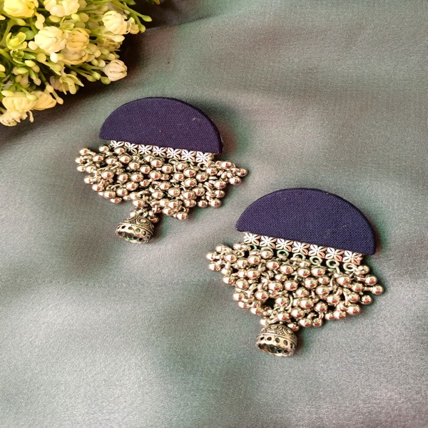 Silver Grapes Fabric Earring