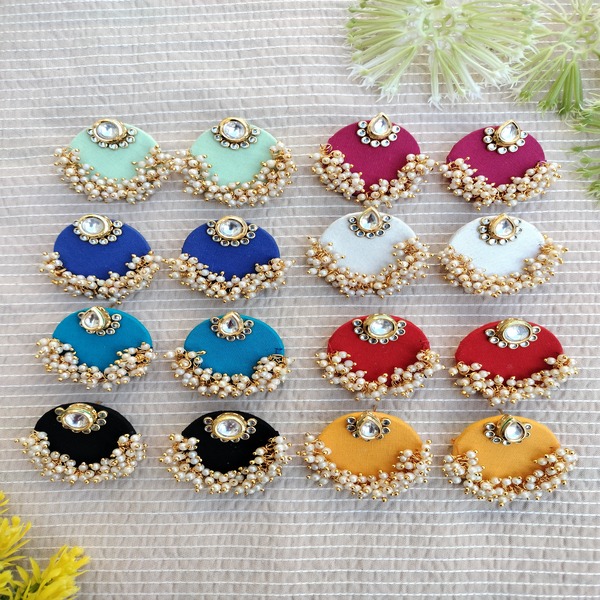 set of 8 kundan Fabric Earring for women and Girls 