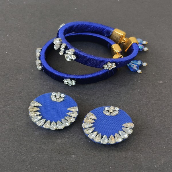 Adjustable kada bangle and earring with stone work 