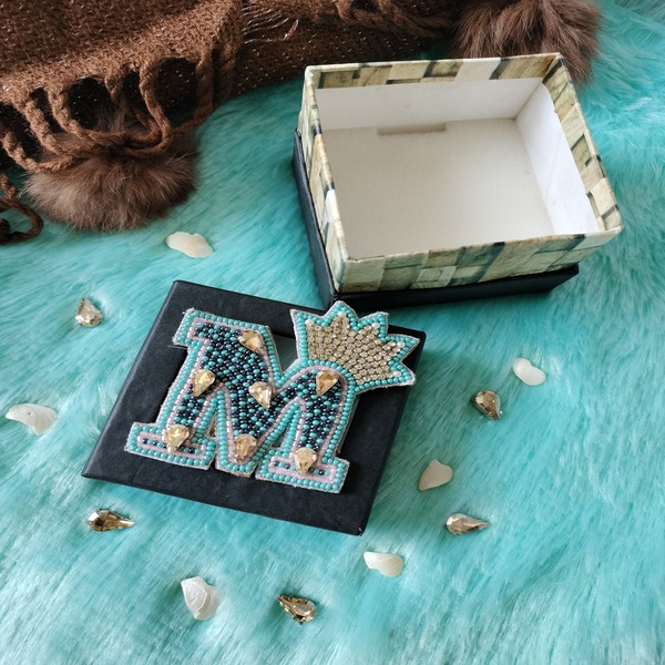 M Letter Beaded Brooch, Custom Design Brooch ,Gift Name trending
