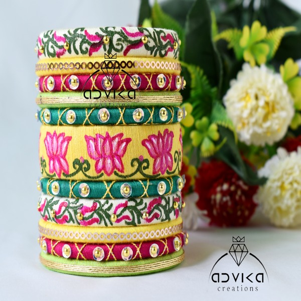 Hand Painted Lotus thread bangles set For Women & girls