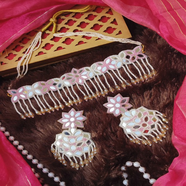 Pink Floral Mirror Jewellery Set