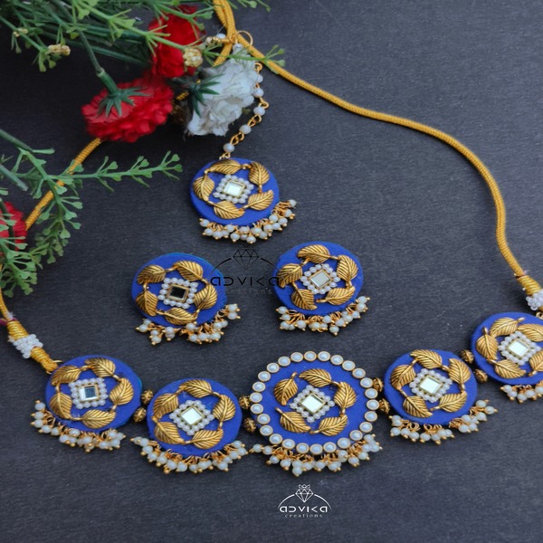 Royal blue fabric jewelry set