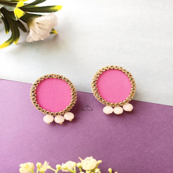 Vintage pink fabric earrings