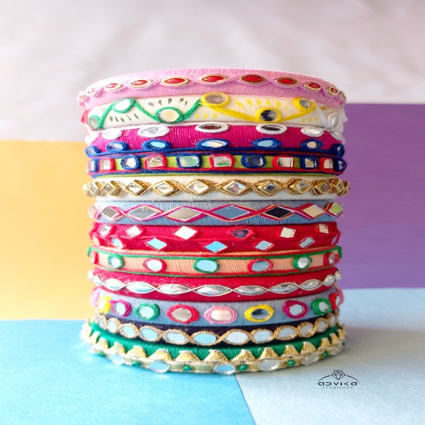 Handcrafted Multicolour Gota Mirror Work Bangle Set