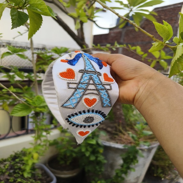 Parisian tower with  Evil Eye Heart Beaded Hairband for women and girls