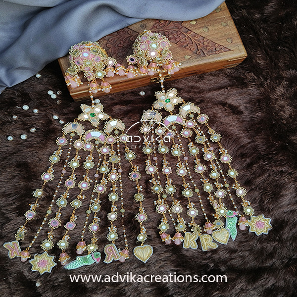 Elegant Pink Kaleera with beaded alphabets & Custom Charms