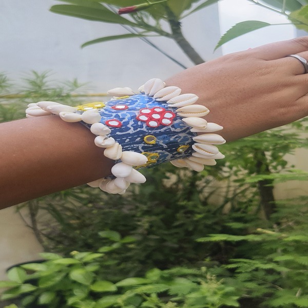 Boho-Chic Handcrafted Wide Handcuff with Intricate Embroidery