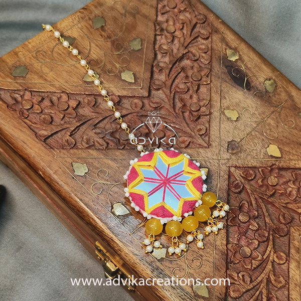 Vibrant Pink & Yellow Mirror Maangtika 