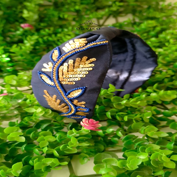 Floral Embroidered Beads Beaded Blue color Hairband 