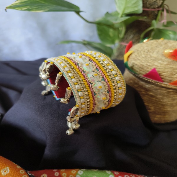 Handmade Handcuff Bracelet with Colorful Embroidery