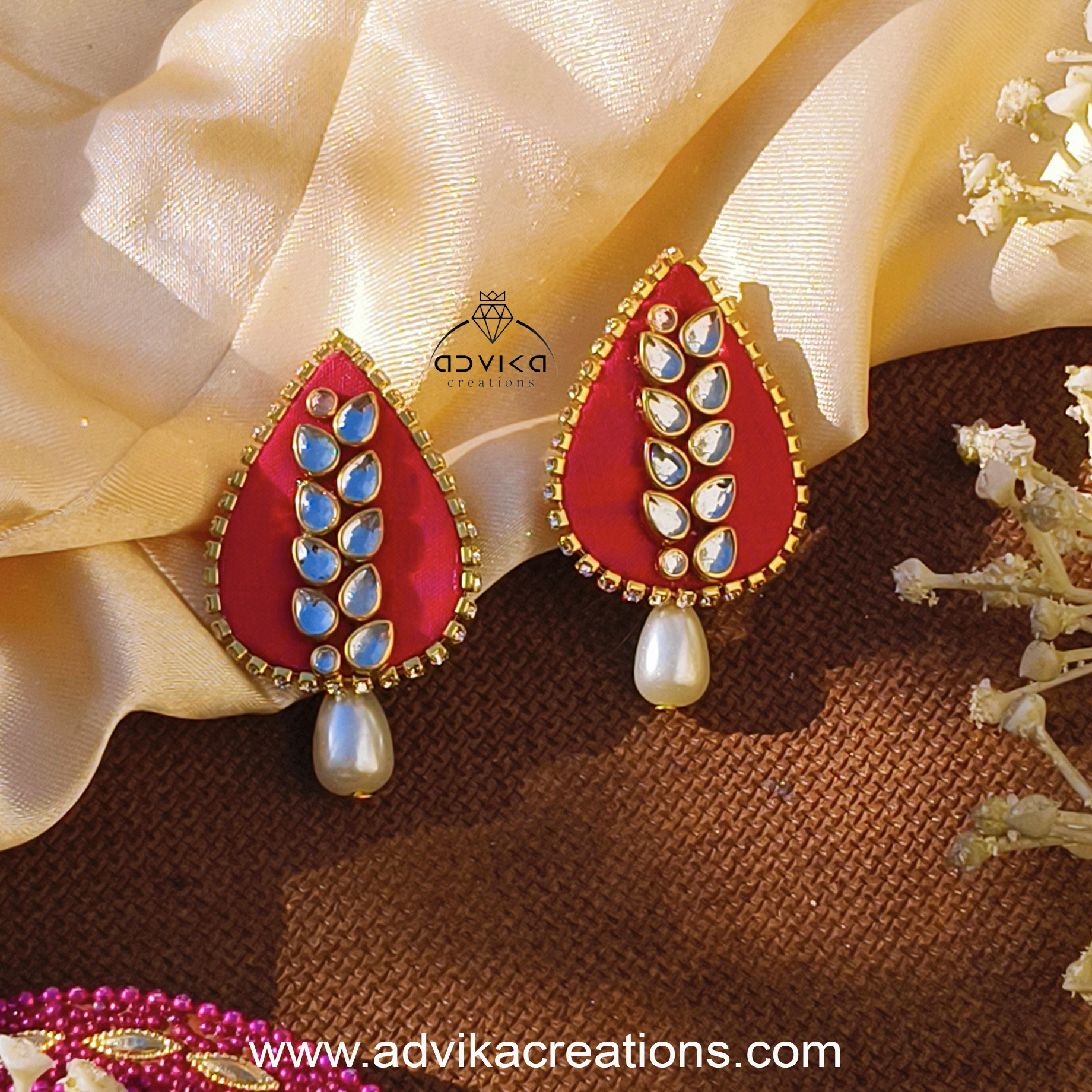 Red Fabric Drop Earrings