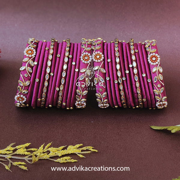 Magenta Silk Thread Bangle Set