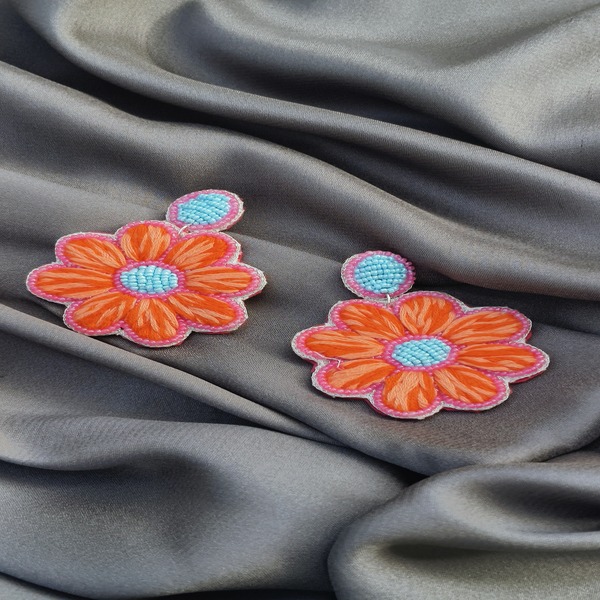 Orange flower beaded Earring for women and girls