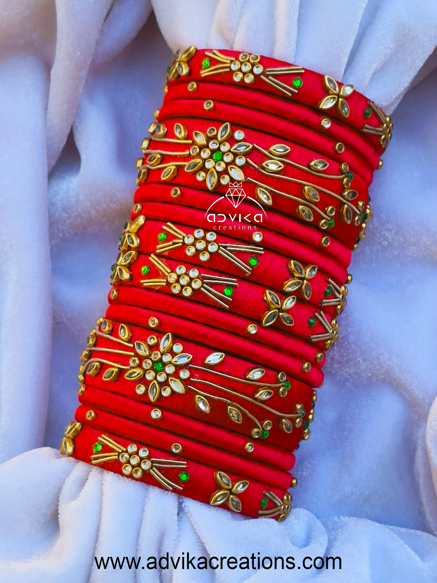 Zardozi Flower Bangle Set Red
