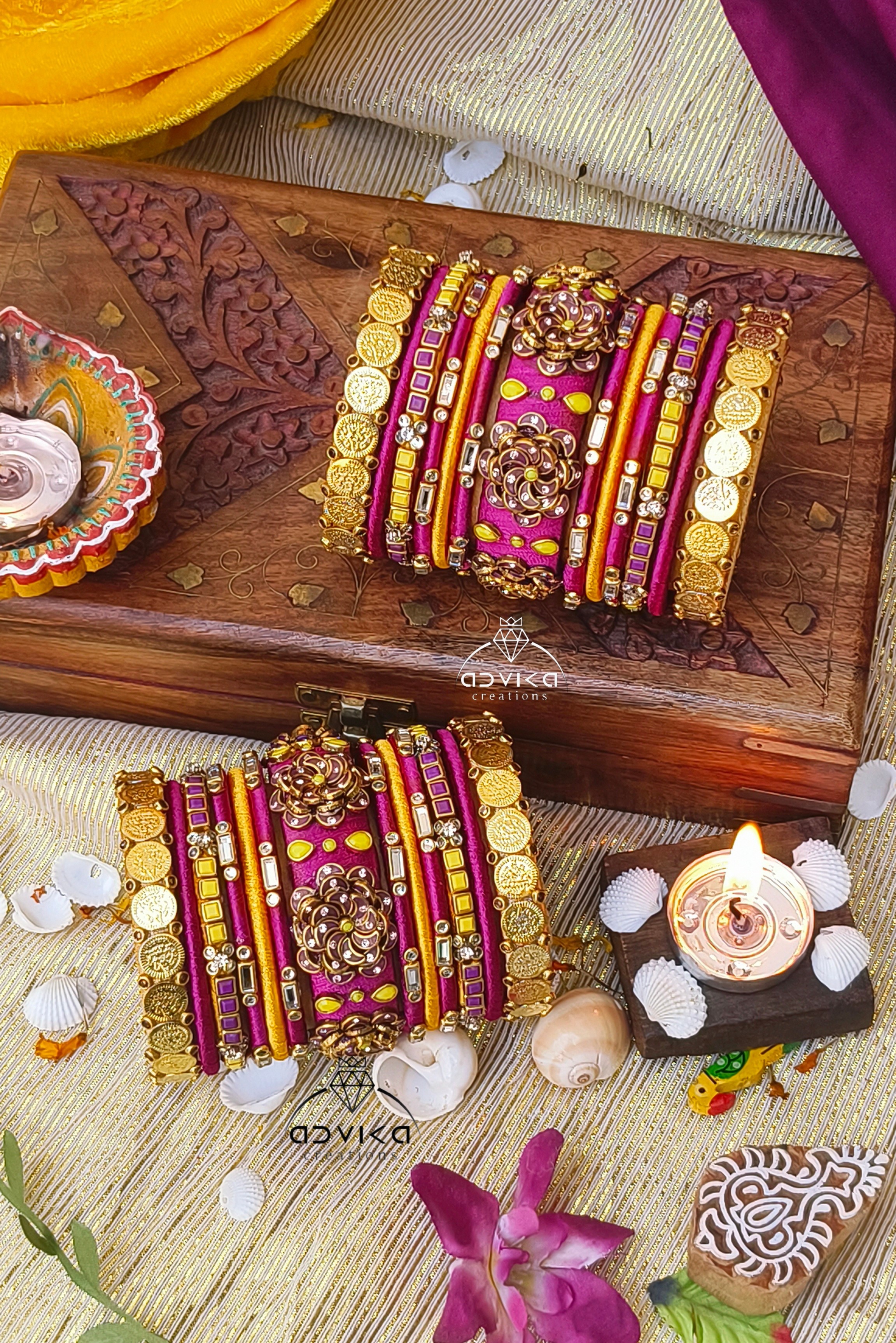 Premium design silk thread Kundan bangles 