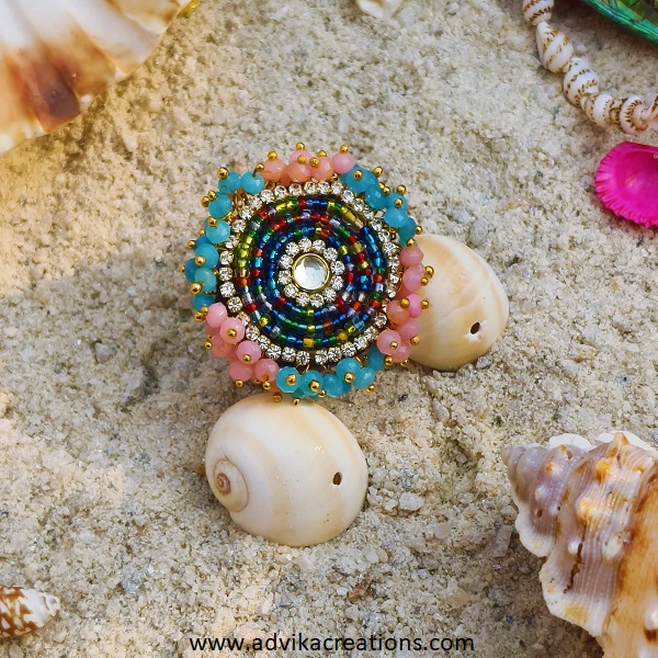 Vibrant Bloom Multicolor Beaded Oxidized Ring