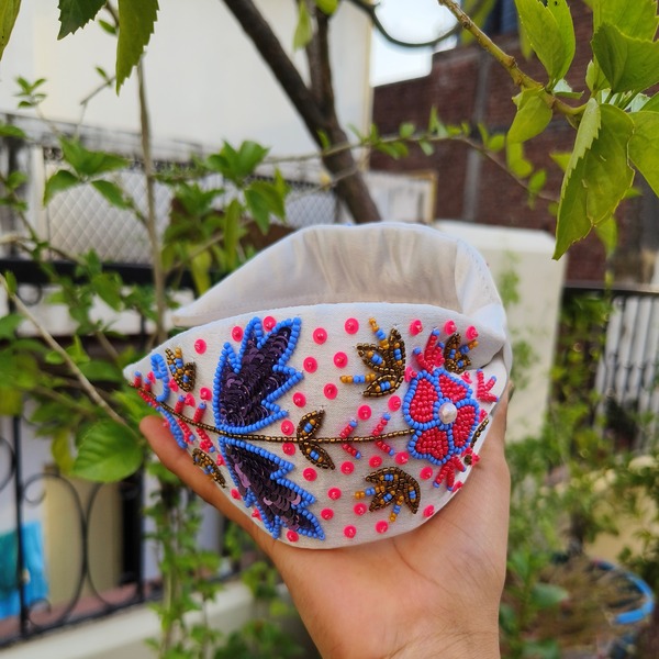 Spectrum Splendor Multi-Color Bead Embroidered Silk Hairband