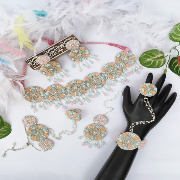 Pastel beaded Bridal jewellery set