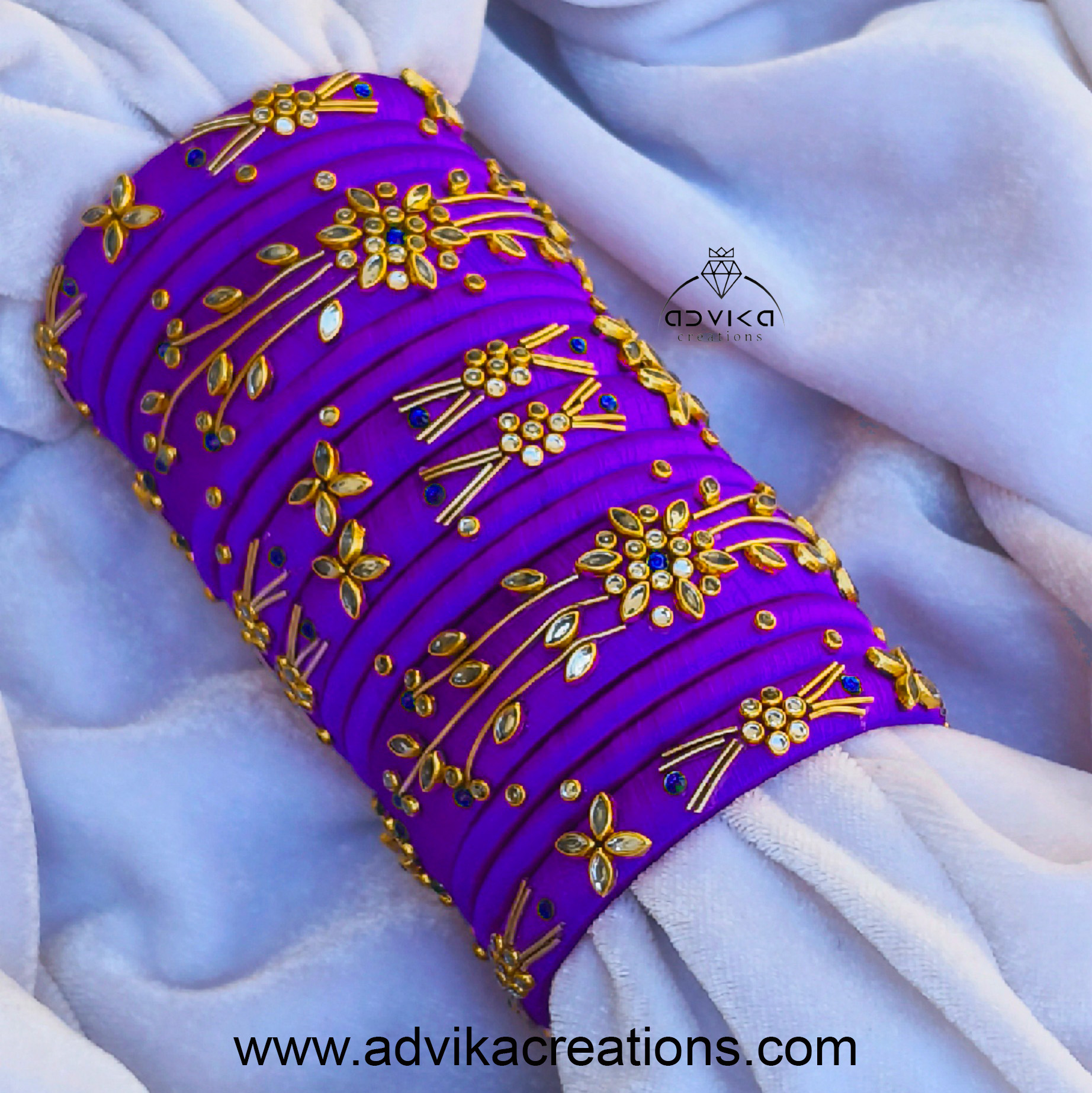 Zardozi Flower Bangle Set Purple