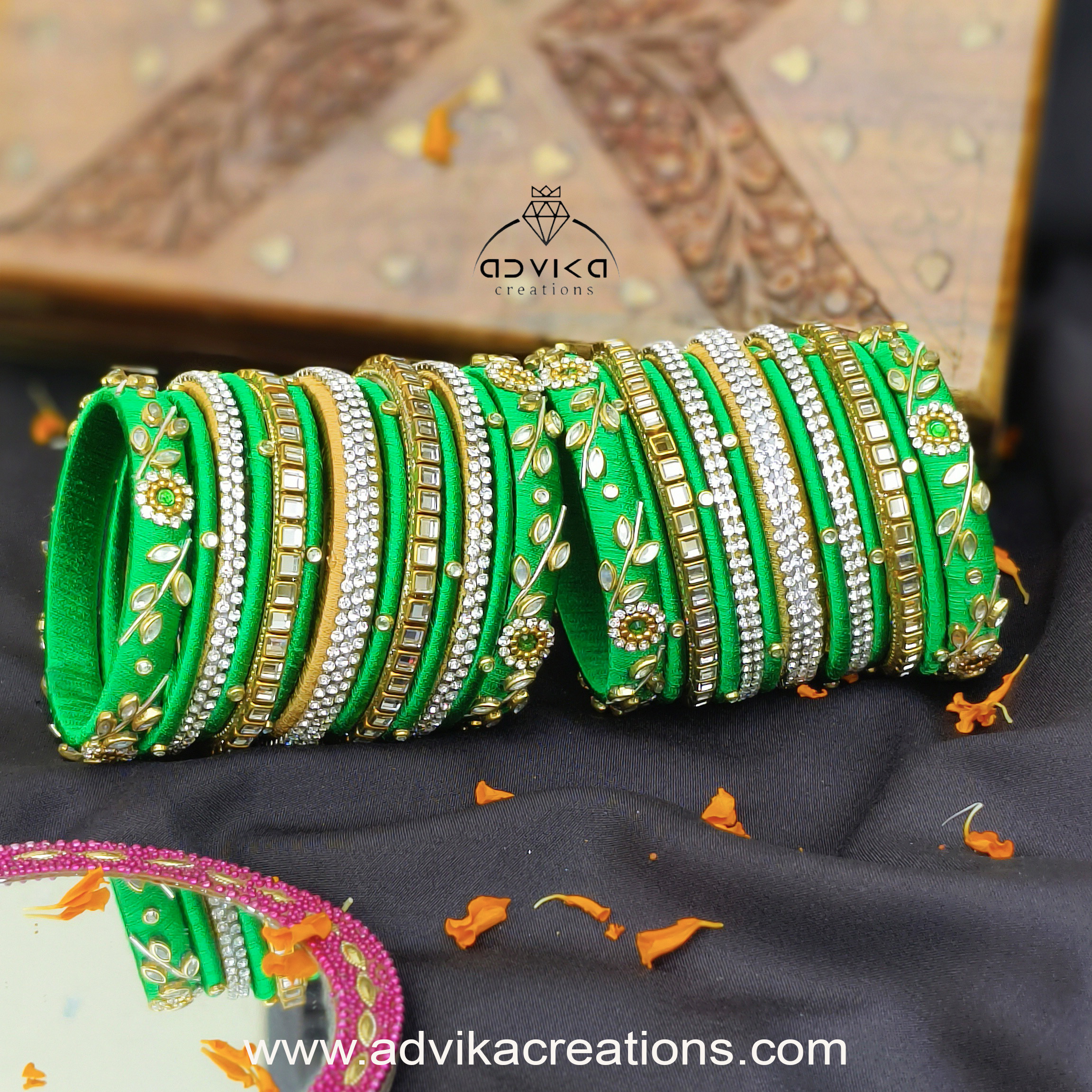 Elegant Green Silk Thread Bangle Set