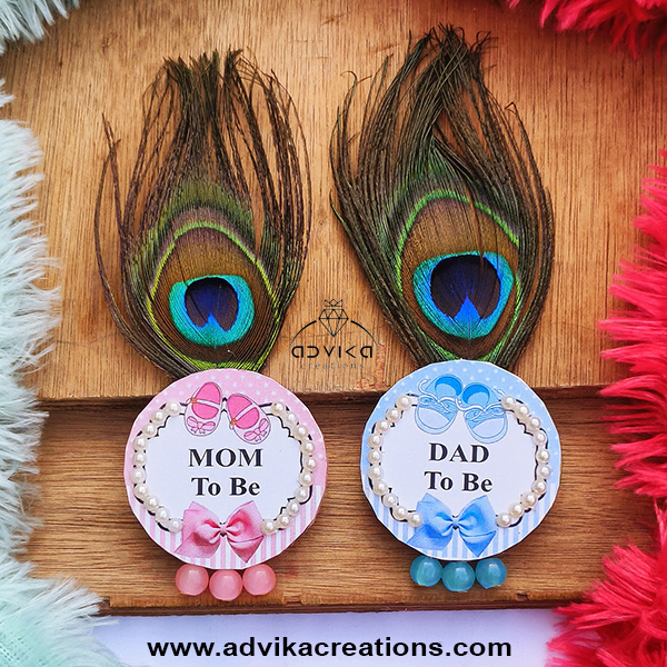 Mom Dad Baby Shower Brooch ( blue&pink beads)