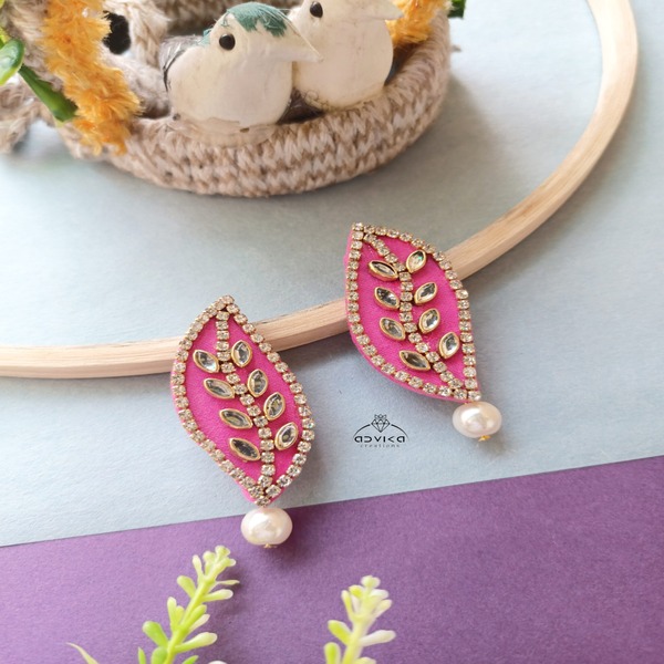 S Shape pink Fabric earring