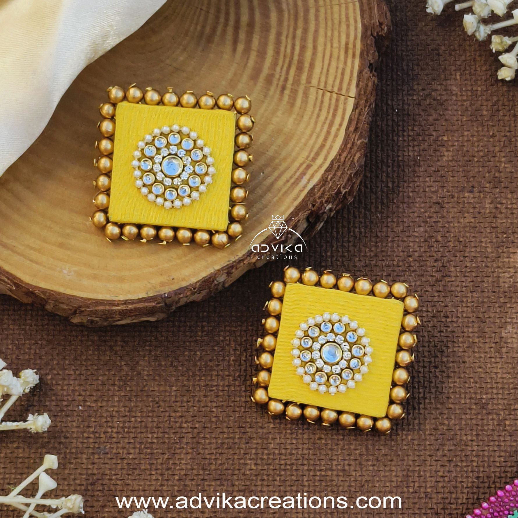 Square Shape Fabric Earrings 02